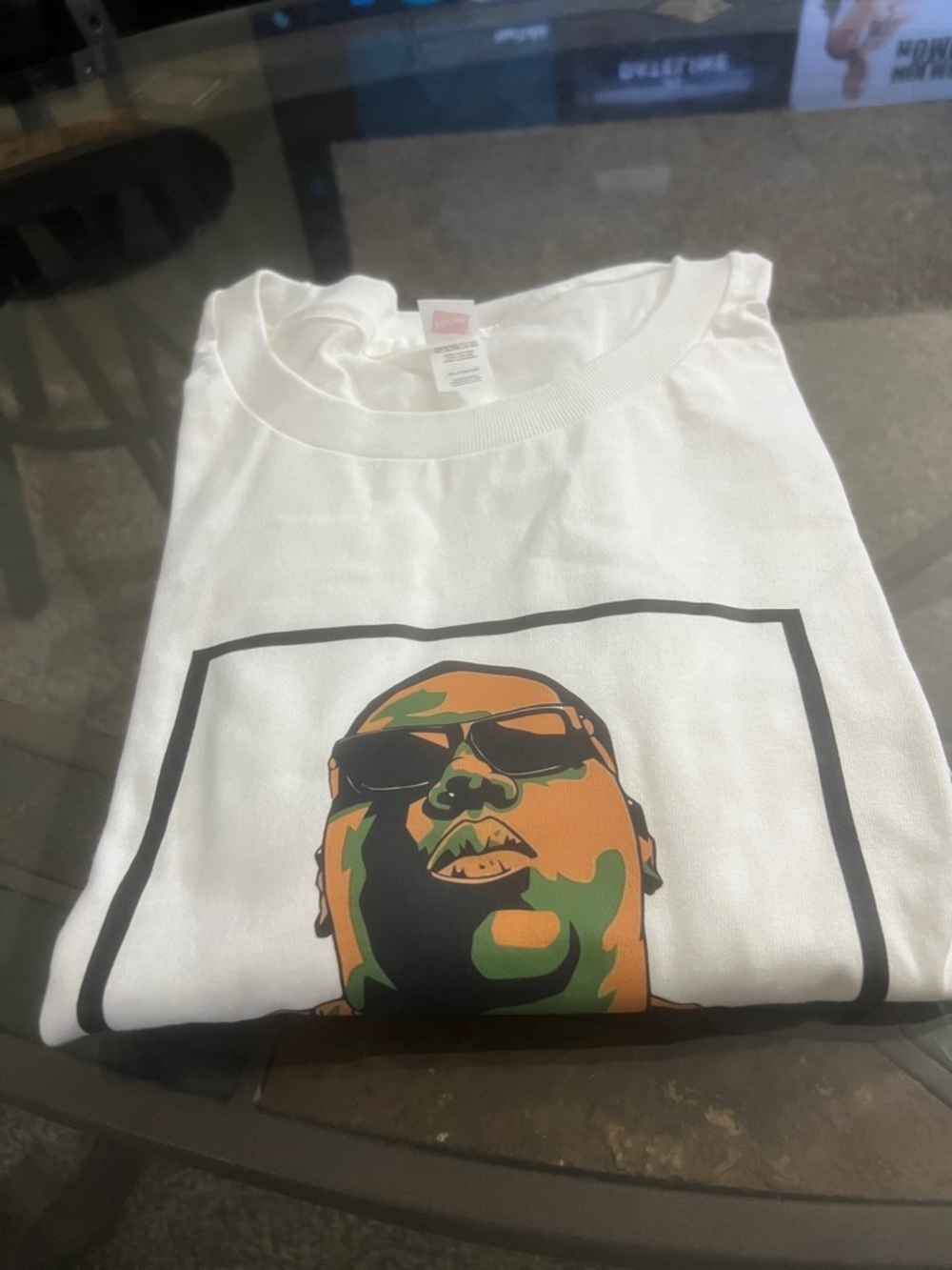 White Short-Sleeve Graphic Tee with Multicolor Portrait